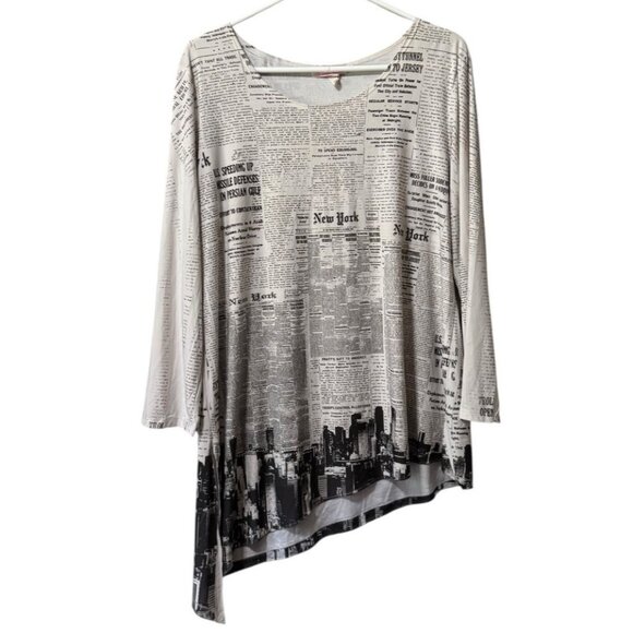 Pretty Woman Size‎ XL NYC Skyline Newsprint Rhinestones Tunic Asymmetrical Artsy - Picture 1 of 10